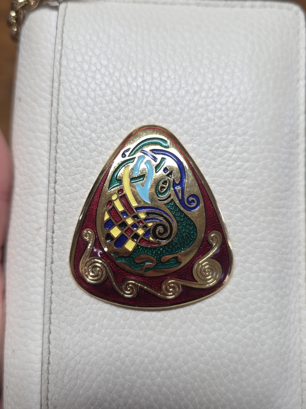 vintage Celtic bird brooch made by Tara Ware. Cloisonne